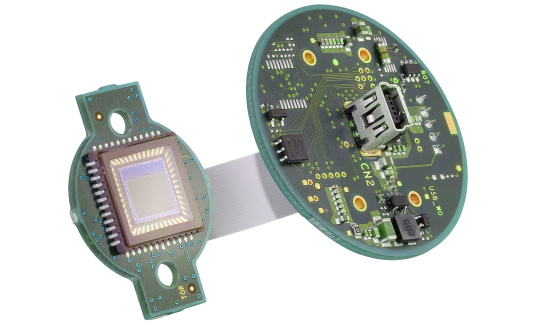 A customized circuit board from IDS on a white background.